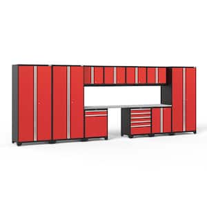 Pro Series 220 in. W x 84.75 in. H x 24 in. D 18-Gauge Welded Steel Garage Cabinet Set in Red (12-Piece)