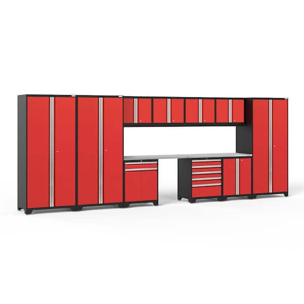 NewAge Products Pro Series 220 in. W x 84.75 in. H x 24 in. D 18-Gauge Welded Steel Garage Cabinet Set in Red (12-Piece)