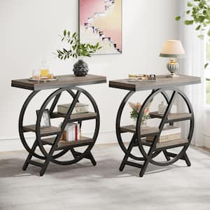 Kerlin 26 in. Gray Rectangle MDF End Table Set of 2,3-Tier Narrow Side Table for Living Room, Nightstand for Bedroom
