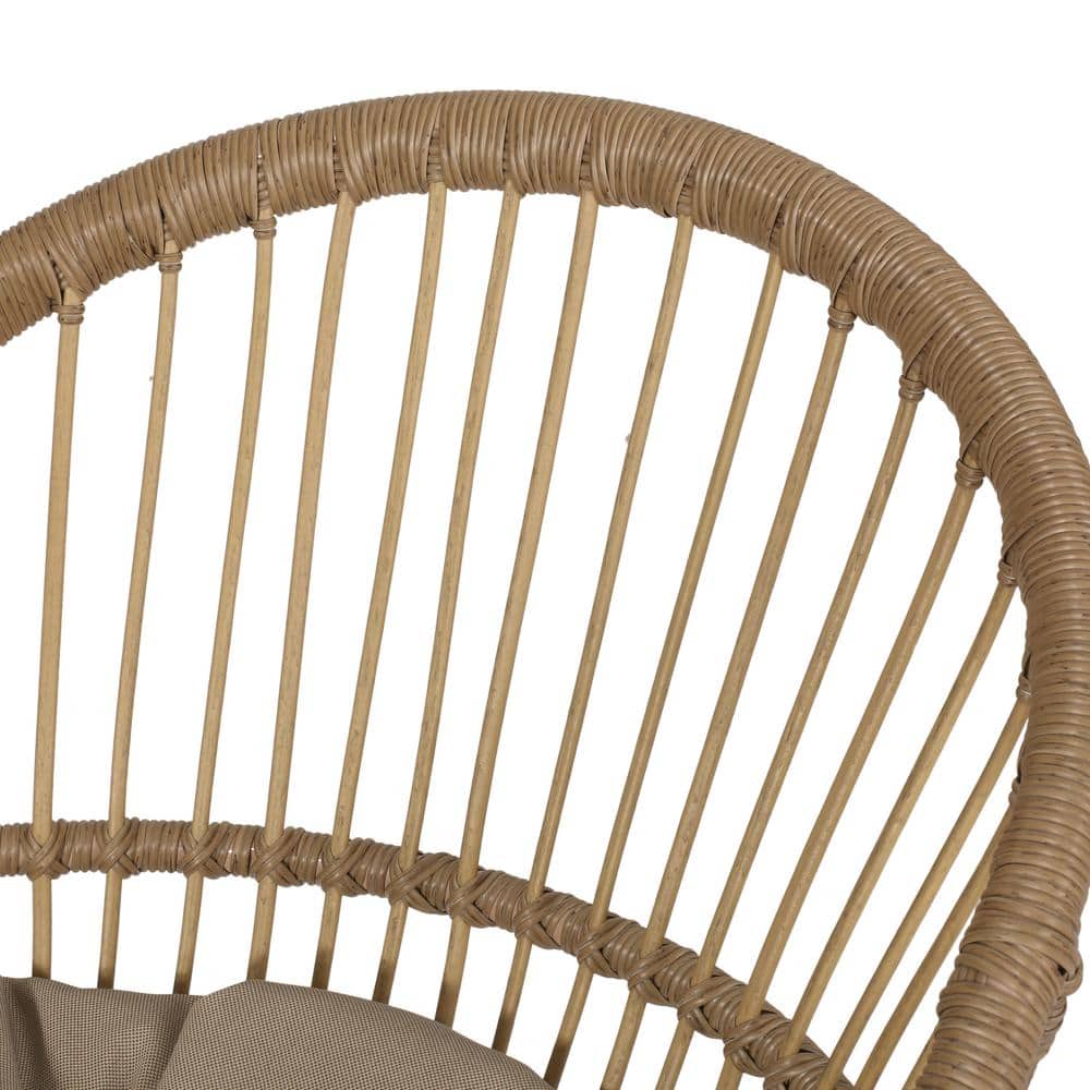 Light Brown and Beige Wicker Outdoor Dining Chairs with Cushions, Set of 2