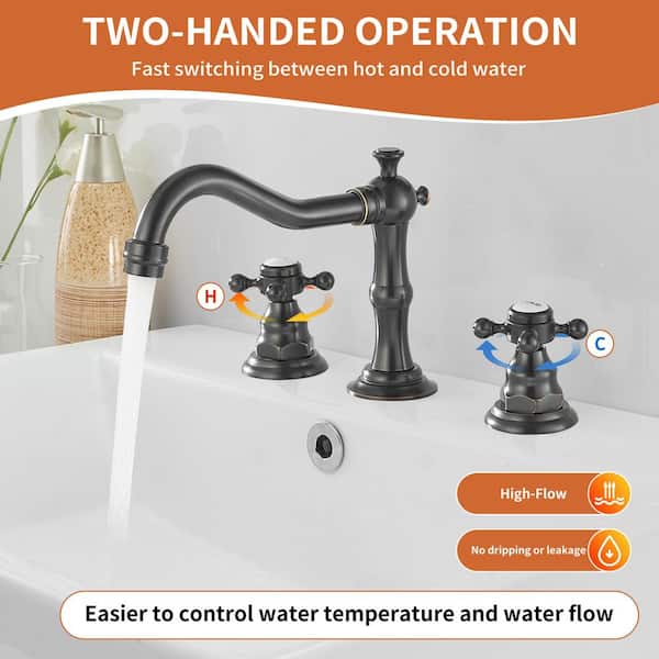 8 in. Widespread 2-Handle 3-Hole Bathroom Faucet with Drain Kit and cUPC Water Supply Lines in Oil Rubbed Bronze