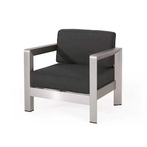 Silver Aluminum Outdoor Lounge Chair with Sunbrella Canvas Black Cushions