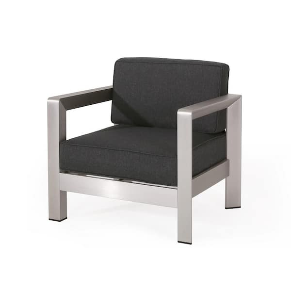Zeus & Ruta Silver Aluminum Outdoor Lounge Chair with Sunbrella Canvas Black Cushions