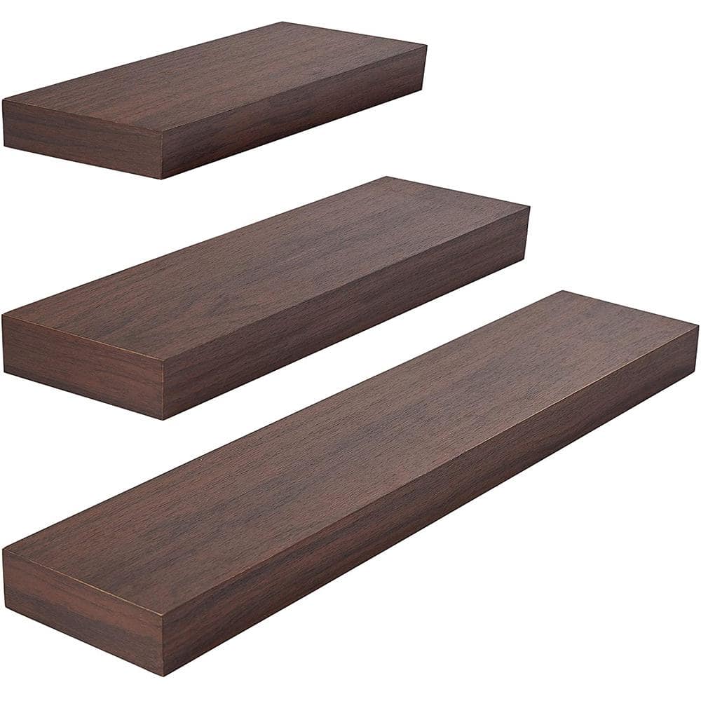 12 in./16 in./24 in. Dark Walnut Kiera Grace Maine 3-Piece Floating Wall Sh