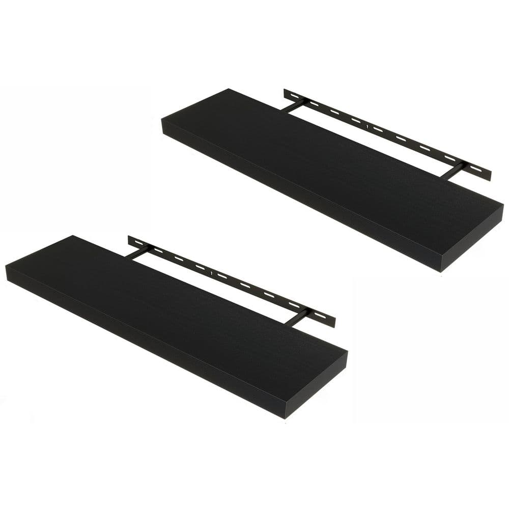 36 in. W x 9.3 in. Black D Floating Shelves Decorative Wall Shelf (Set of 2