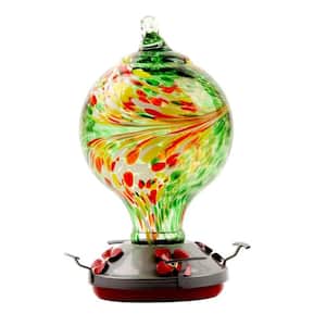 Colorful Glass Hanging Hummingbird Flower Feeder with 4 Feeding Ports, 2 Hooks and 1 Rope Included, Green