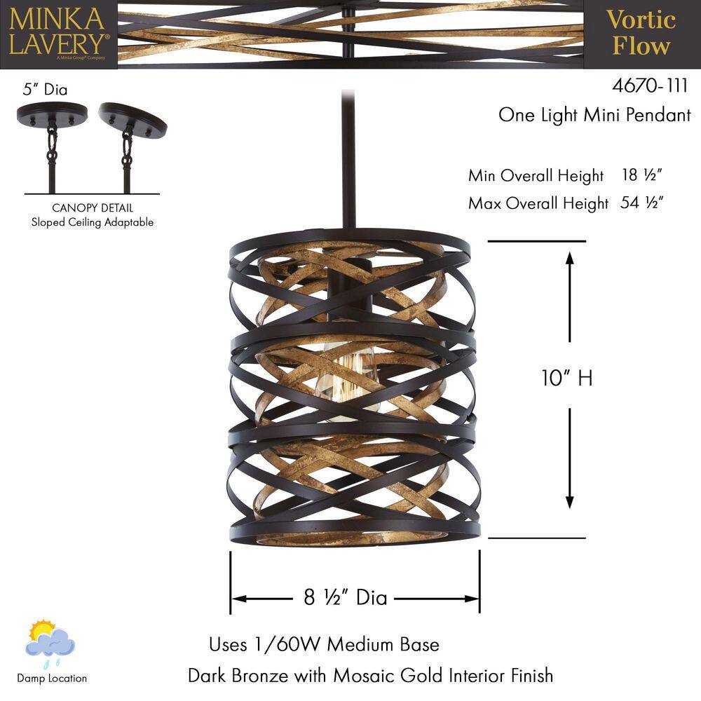 Mini Vortic Flow Dark Bronze & Mosaic Gold 1-Light Pendant
