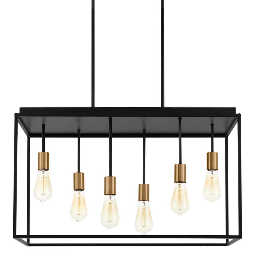 Rollins 6-Light Black Brass 2-Tone Chandelier for Kitchen