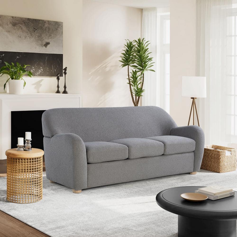 Gleason 76 in. Round Arm Polyester Rectangle Sofa in Grey