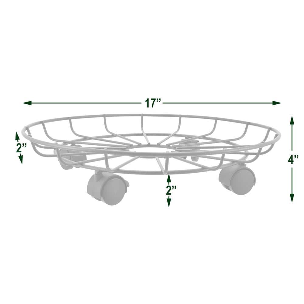 16-Inch Black Metal Heavy-Duty Plant Caddy with Wheels