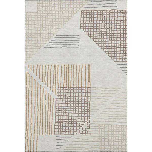Mayfield Premium Machine Washable Abstract AMF2270 Ivory 3 ft. x 5 ft. Area Rug