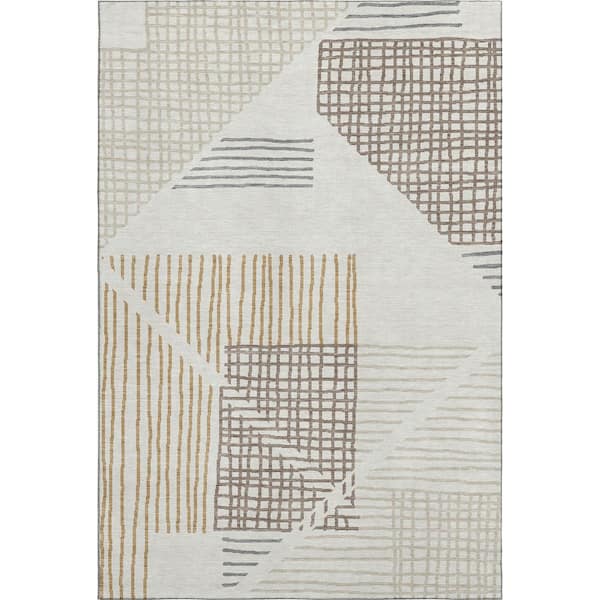 Mayfield Premium Machine Washable Abstract AMF2270 Ivory 9 ft. x 12 ft. Area Rug