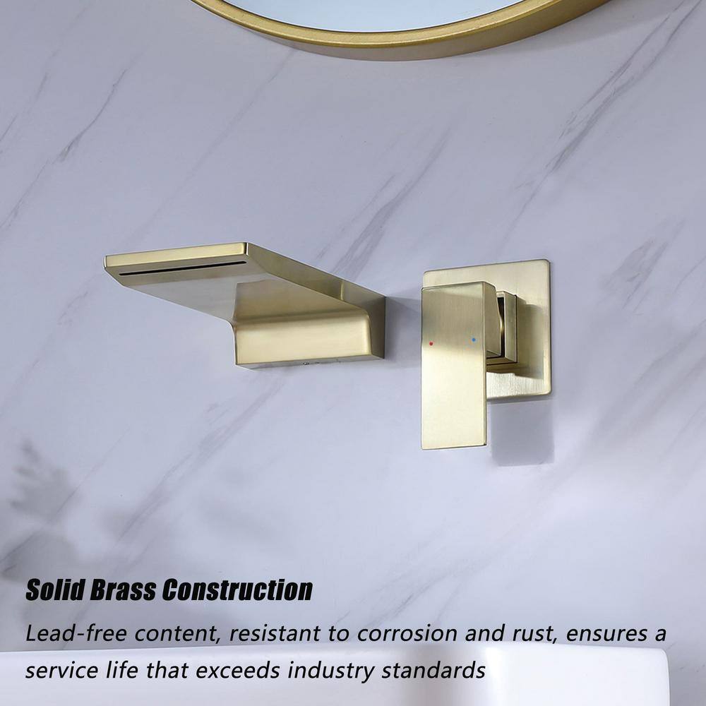 Brushed Gold Wall-Mounted Waterfall Bathroom Faucet