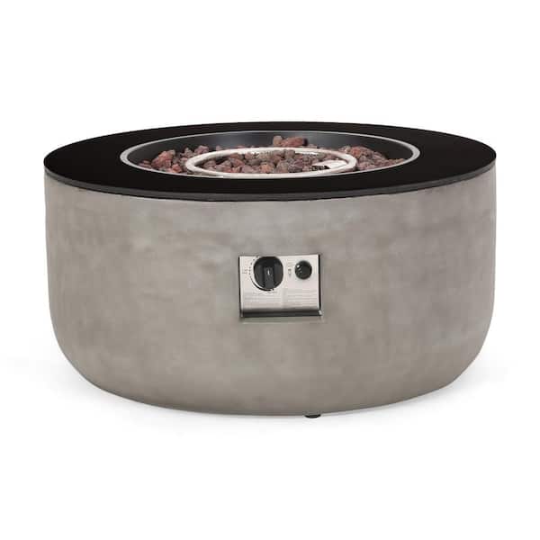 Noble House Delphine Light Gray and Black Circular Stone Outdoor Patio Fire Pit (No Tank Holder)