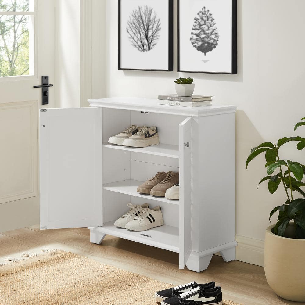 White Faux-Louvered Living Room Cabinet with Adjustable Shelving