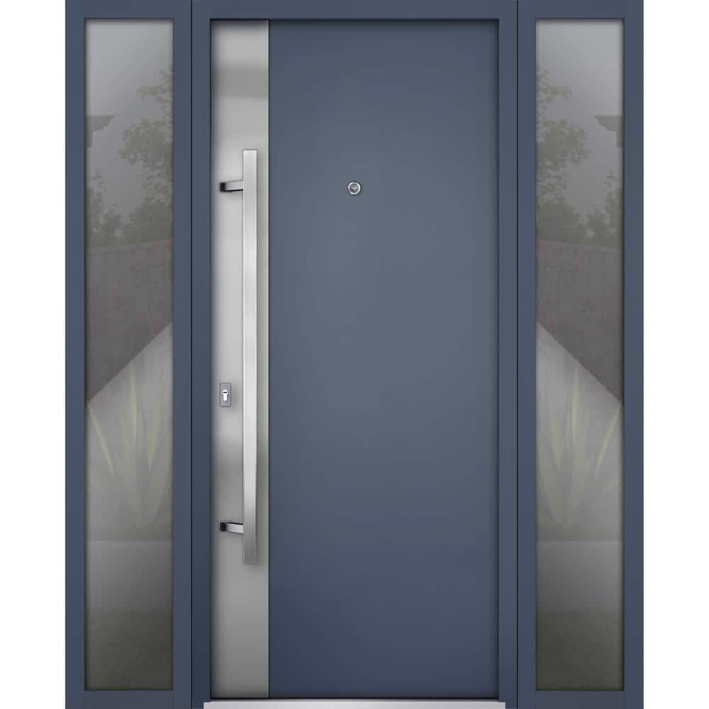 0729 60 in. x 80 in. Right-hand/Inswing 2 Side Exterior Windows Gray Graphite Steel Prehung Front Door with Hardware price history on PriceWatchPro