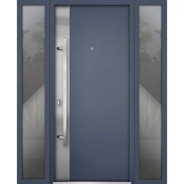 0729 60 in. x 80 in. Right-hand/Inswing 2 Side Exterior Windows Gray Graphite Steel Prehung Front Door with Hardware