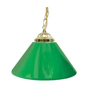 14 in. Single Shade Green and Brass Hanging Lamp