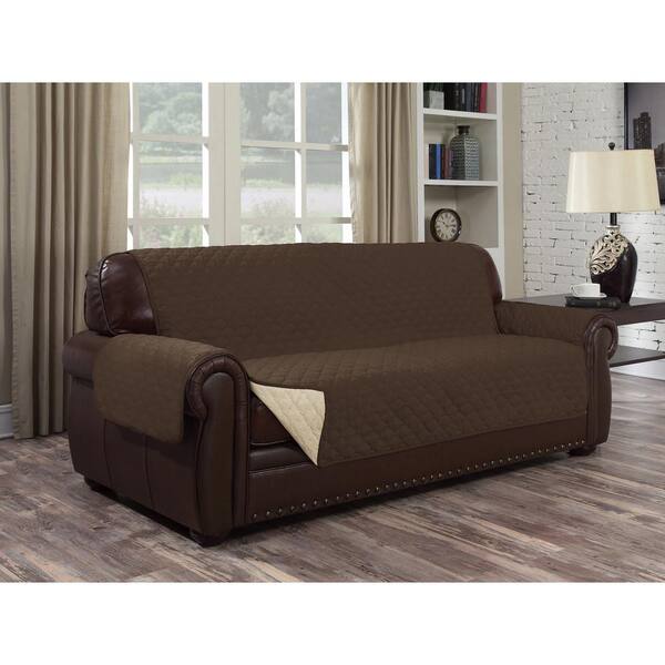 J&V TEXTILES Brown Microfiber Water Resistant Reversible Sofa Slipcover