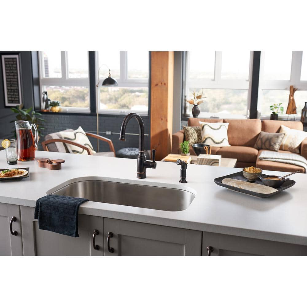 Mediterranean Bronze Single-Handle Kitchen Faucet with Side Sprayer