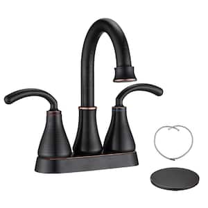 SHURP 4 in. Centerset Double Handle Bathroom Faucet Combo Kit with Drain Kit Included and Pop Up in Oil-Rubbed Bronze