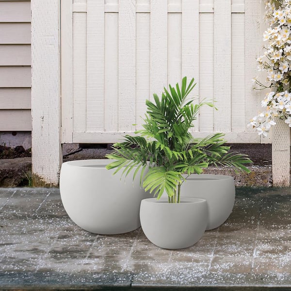 Matt Black Plant Pots Garden Planters Set 3 Indoor Outdoor Ceramic Flower  Pots Round with Saucers