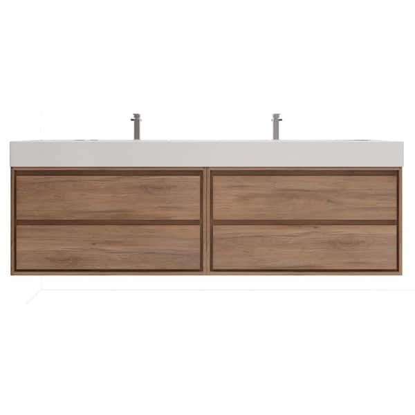 Saggie 84 in. W x 20 in. D x 28 in. H Double Sink Floating Bath Double Vanity in White Oak with White Acrylic Top