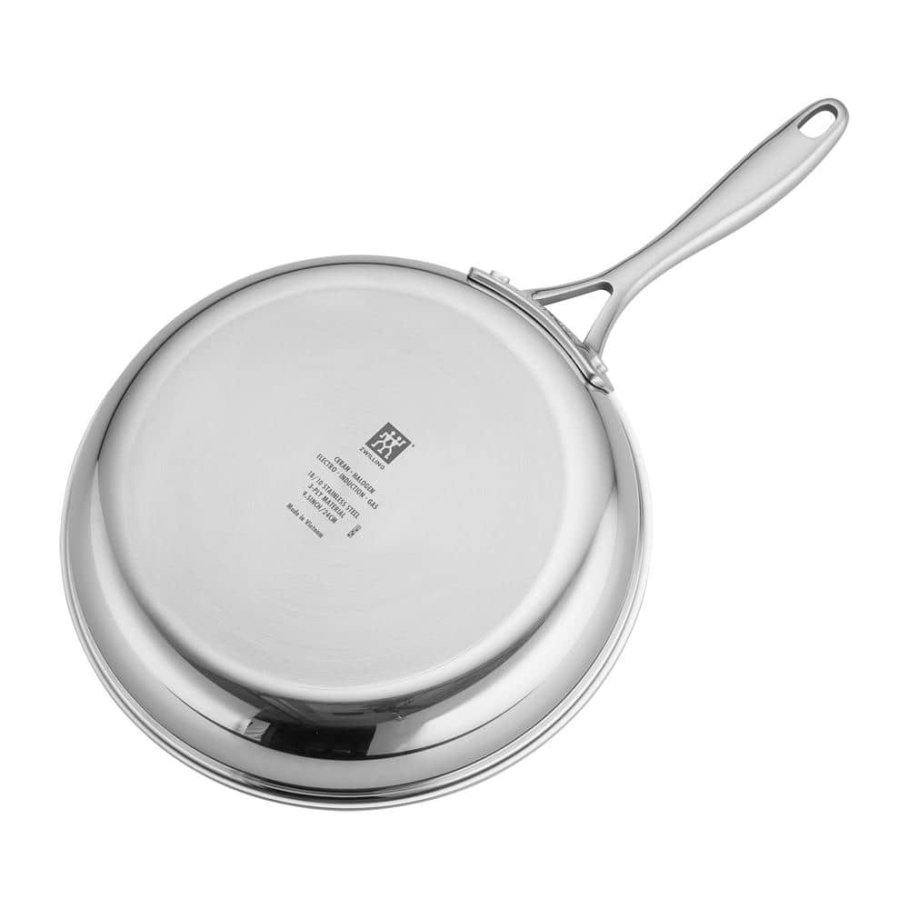 9.5-inch Silver Stainless Steel Ceramic Nonstick Fry Pan with Glass Lid