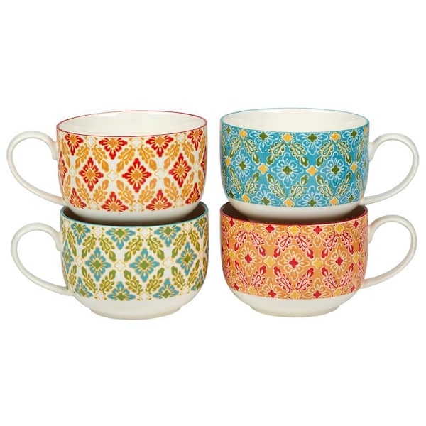 Certified International Damask Floral 28 oz. Jumbo Cups (Set of 4)