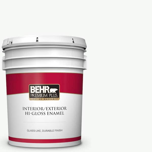 BEHR PREMIUM PLUS 5 gal. #PR-W15 Ultra Pure White Hi-Gloss Enamel Interior/Exterior Paint