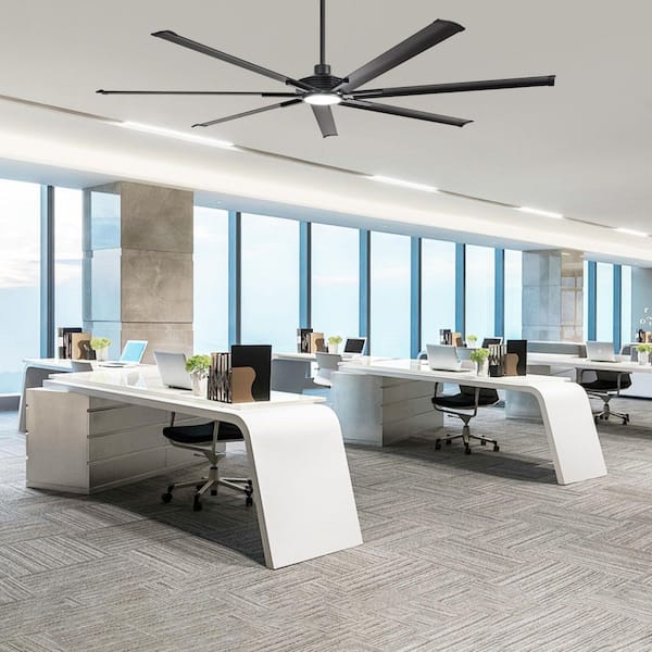 100 in. Indoor/Outdoor Integrated LED Industrial Matte Black Downrod Mount Ceiling Fan with Light and Remote Control