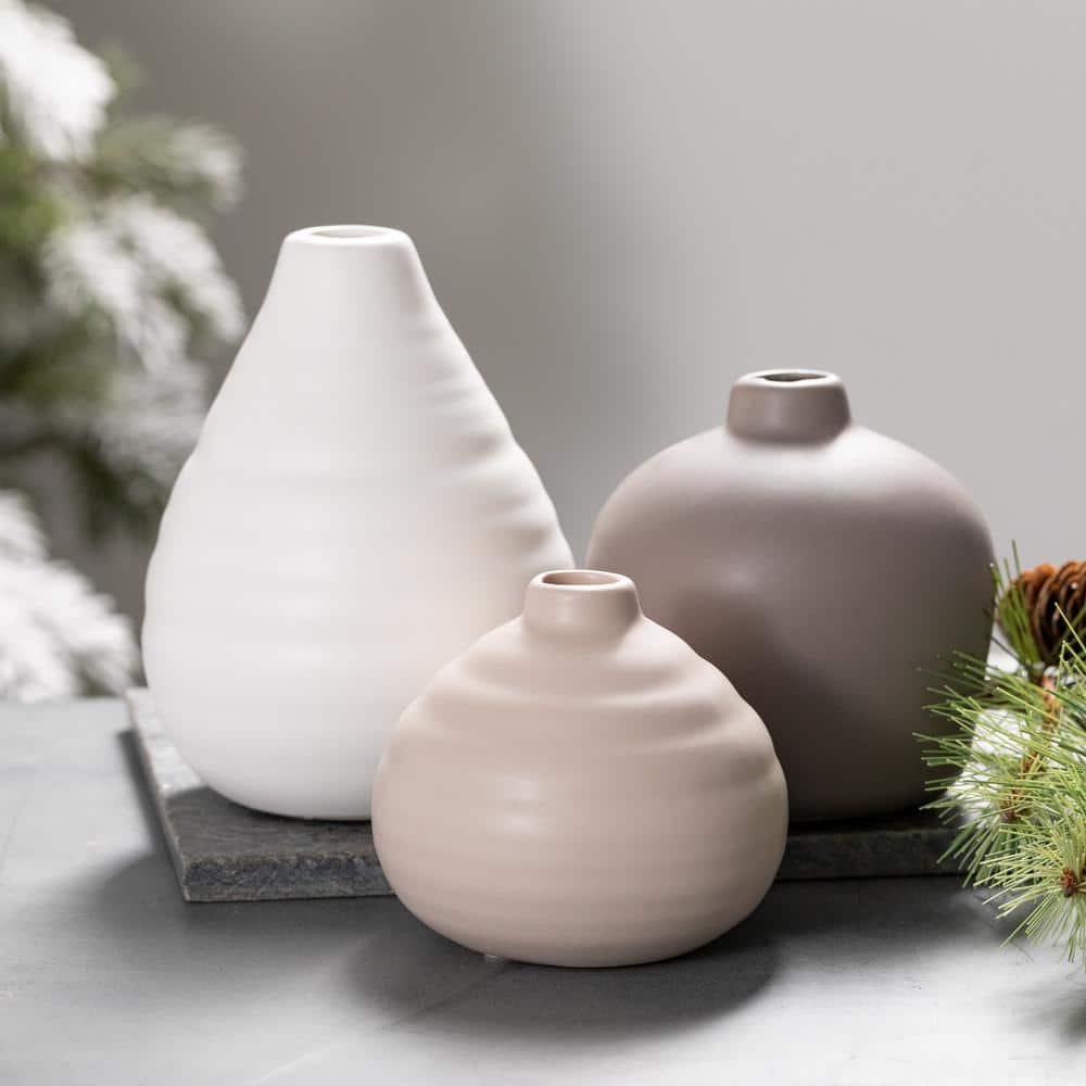 Neutral Ceramic Bud Table Vase Set of 3