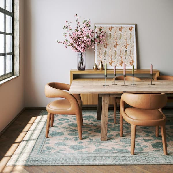 Padma Lakshmi X Rugs Botanica Hand-Tufted Botanical Wool-Blend Teal 6 ft. x 9 ft. Indoor Area Rug