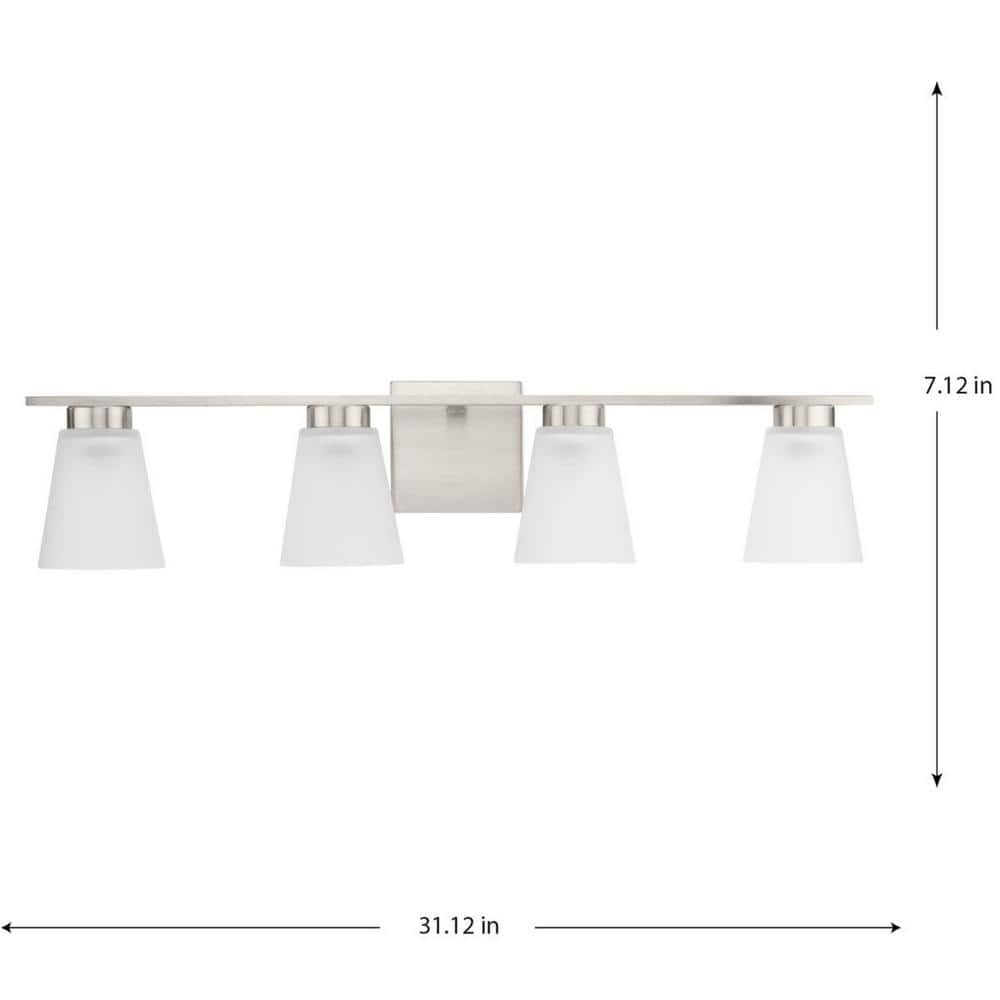 Tanner Brushed Nickel 4-Light Vanity with Etched Glass Shades