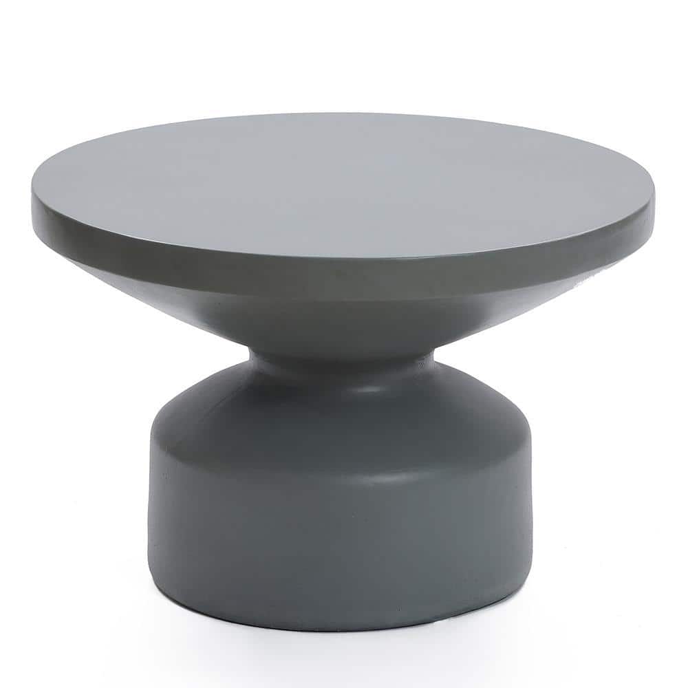 LuxenHome Gray Magnesium Oxide Round Outdoor Coffee Table