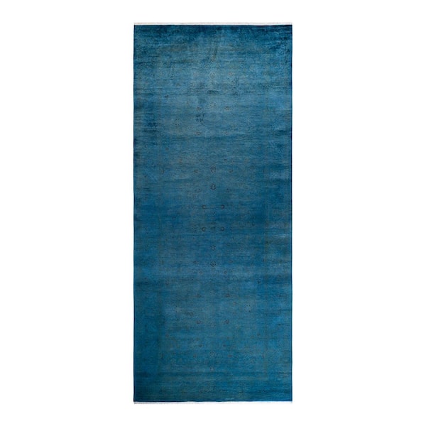 Overdyed Blue 5 x 12 Wool Indoor Area Rug