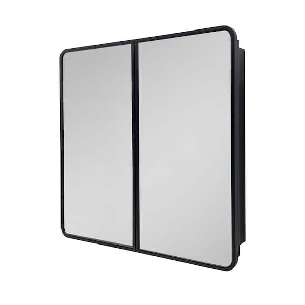 Black 32 in. W x 32 in. H Rectangular Surface or Recessed Mount 2 Doors Medicine Cabinet with Mirror