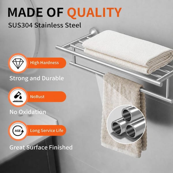 24 in. Bathroom Towel Rack with 2-Towel Bars Wall Mount Holder in Brushed Nickel