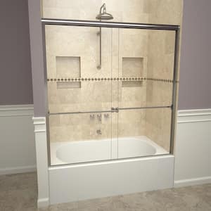 1000 Series 60 in. W x 57 in. H Semi-Frameless Sliding Tub Doors in Polished Chrome with Towel Bar and Clear Glass