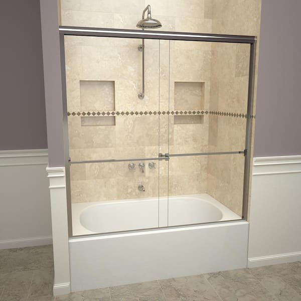 Redi Slide 1000 Series 60 in. W x 57 in. H Semi-Frameless Sliding Tub Doors in Polished Chrome with Towel Bar and Clear Glass