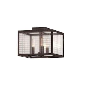 12 in. 3-Light Oil-Rubbed Bronze Flush Mount with Etched Clear Glass Shade