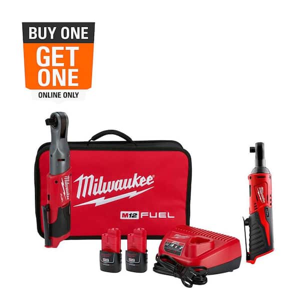 M12 FUEL 12V Lithium-Ion Brushless 1/2 in. Cordless Ratchet Kit with (2) 2. 0Ah Batteries, Charger, Bag & 1/2 Ratchet