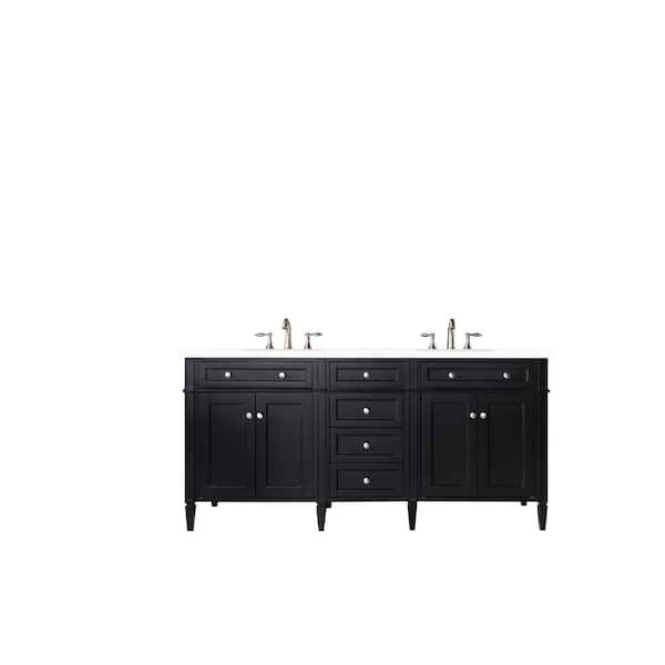 James Martin Vanities Brittany 72.0 in. W x 23.5 in. D x 34 in. H Bathroom Vanity in Black Onyx with White Zeus Quartz Top