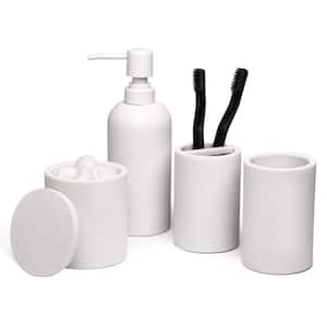 4-Piece Bathroom Accessory Set with Soap Dispenser, Bathroom Jars, Toothbrush Cup, Brush Holder in Crystal White
