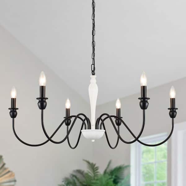 LWYTJO Damielle 6-Light White/Black Classic Chandelier Ceiling Fixture Farmhouse for Kitchen Island with no bulb included