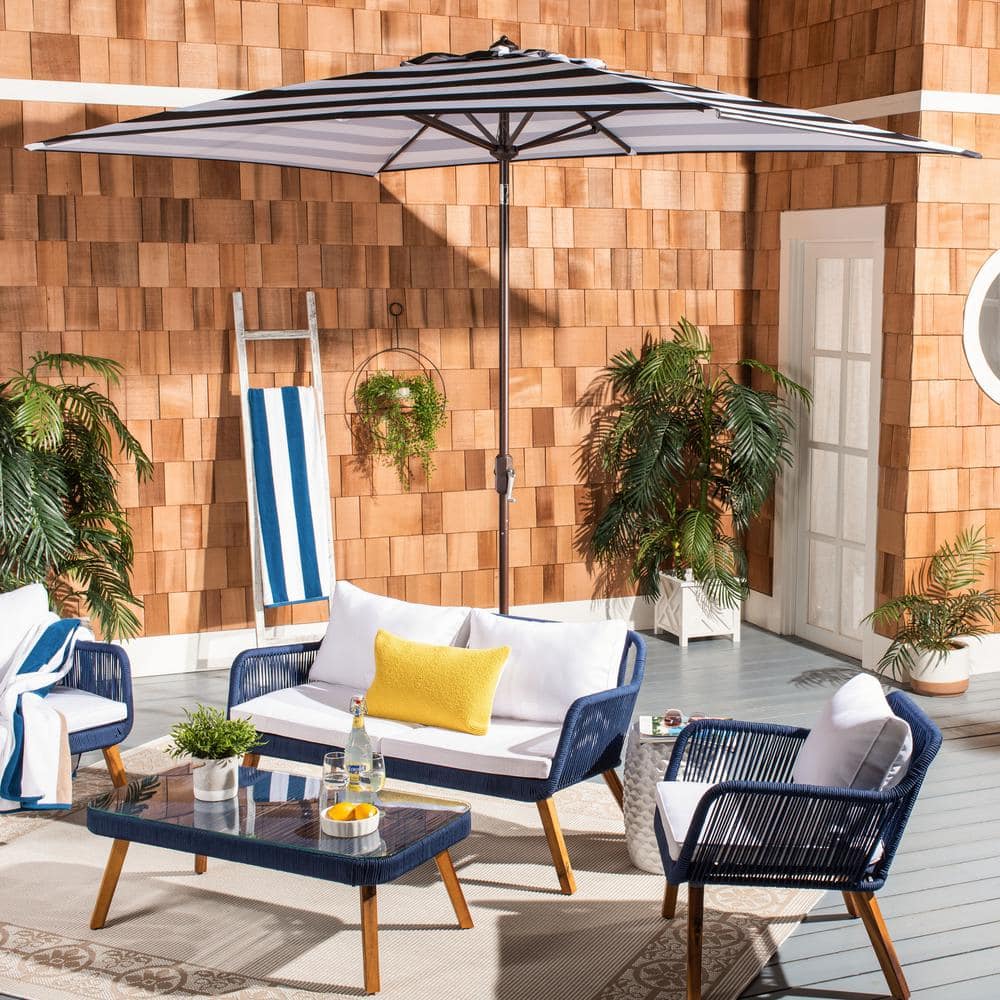 Iris Black and White Striped Aluminum Patio Umbrella