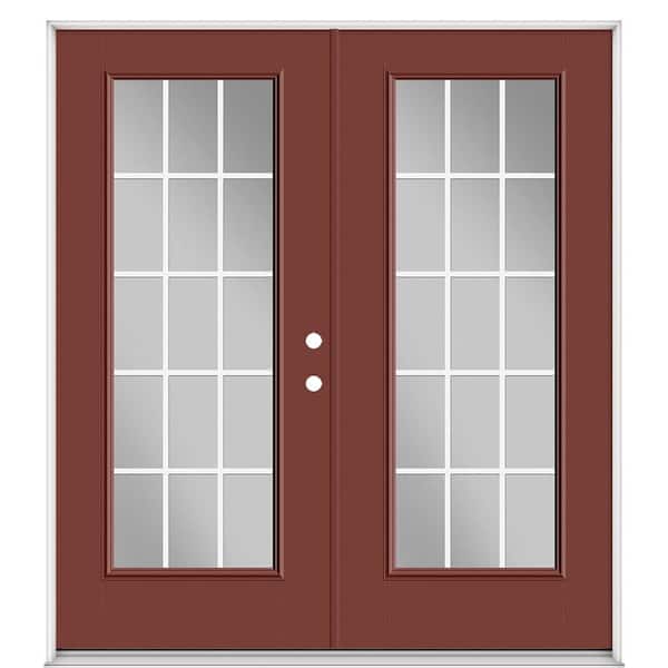 Masonite 72 in. x 80 in. Red Bluff Fiberglass Prehung Left-Hand Inswing GBG 15-Lite Clear Glass Patio Door with Vinyl Frame
