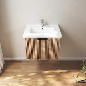 VLeaf 24 in. W x 19 in. D x 19 in. H Single Sink Wall Hung Bath Vanity Cabinet in Weather Fir  with White Ceramic Top