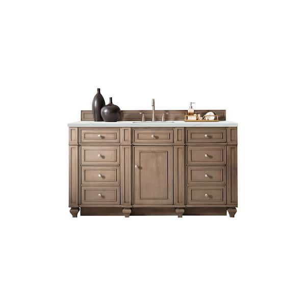 James Martin Vanities Bristol 60 in. W x 23.5 in. D x 34 in. H Single Bathroom Vanity in Whitewashed Walnut with Ethereal Noctis Quartz Top
