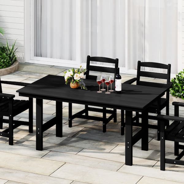 Shoreside Plastic All-Weather 66" x 34" Rectangular Outdoor Patio Dining Table, Black